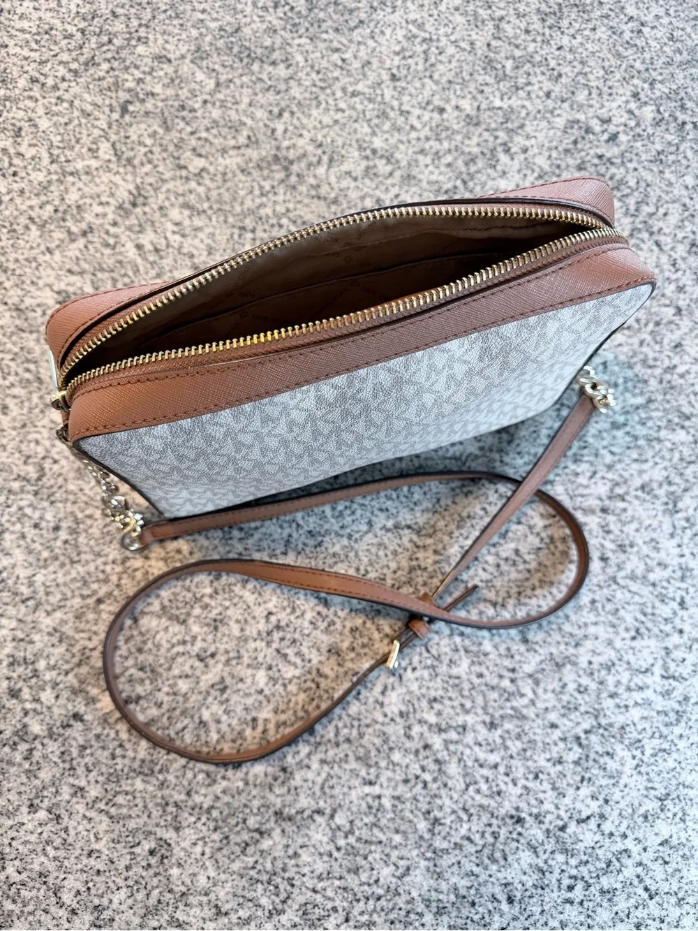 Michael Kors Beige Signature Belt Bag with Brown Trim